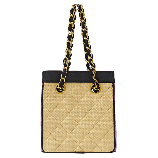 CHANEL シャネル ハンドバッグ ショルダーバッグ マトラッセ ベージュ ピンク 麦わら ストロー レディース 【中古】