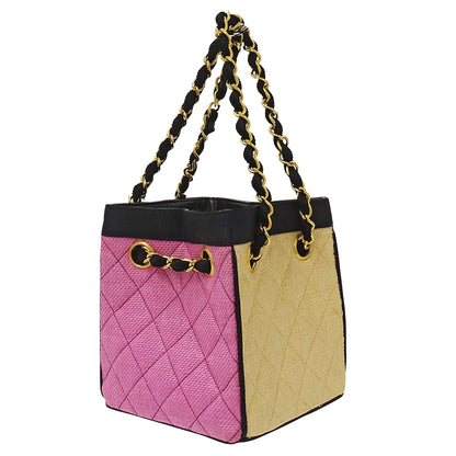 CHANEL シャネル ハンドバッグ ショルダーバッグ マトラッセ ベージュ ピンク 麦わら ストロー レディース 【中古】