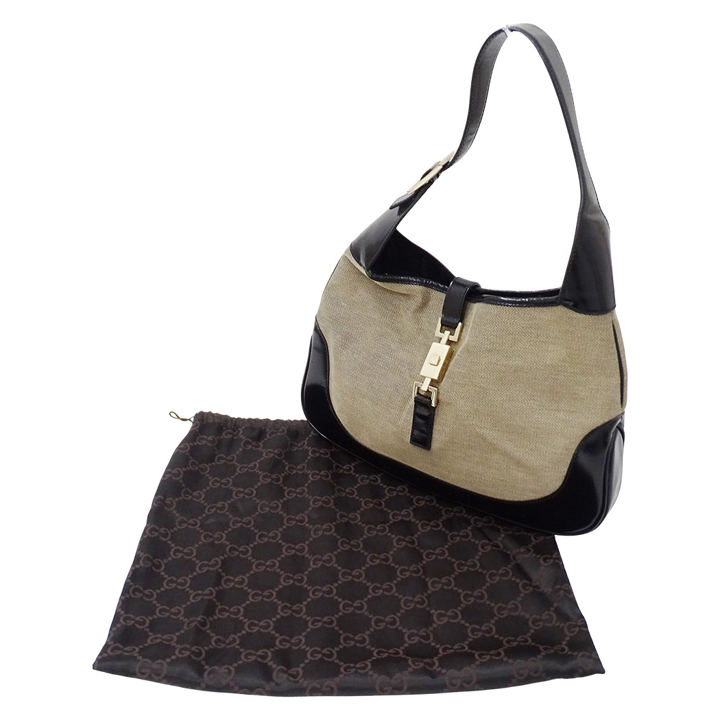 GUCCI グッチ ショルダーバッグ ジャッキー ベージュ ブラック 001・3306 キャンバス レディース 【中古】