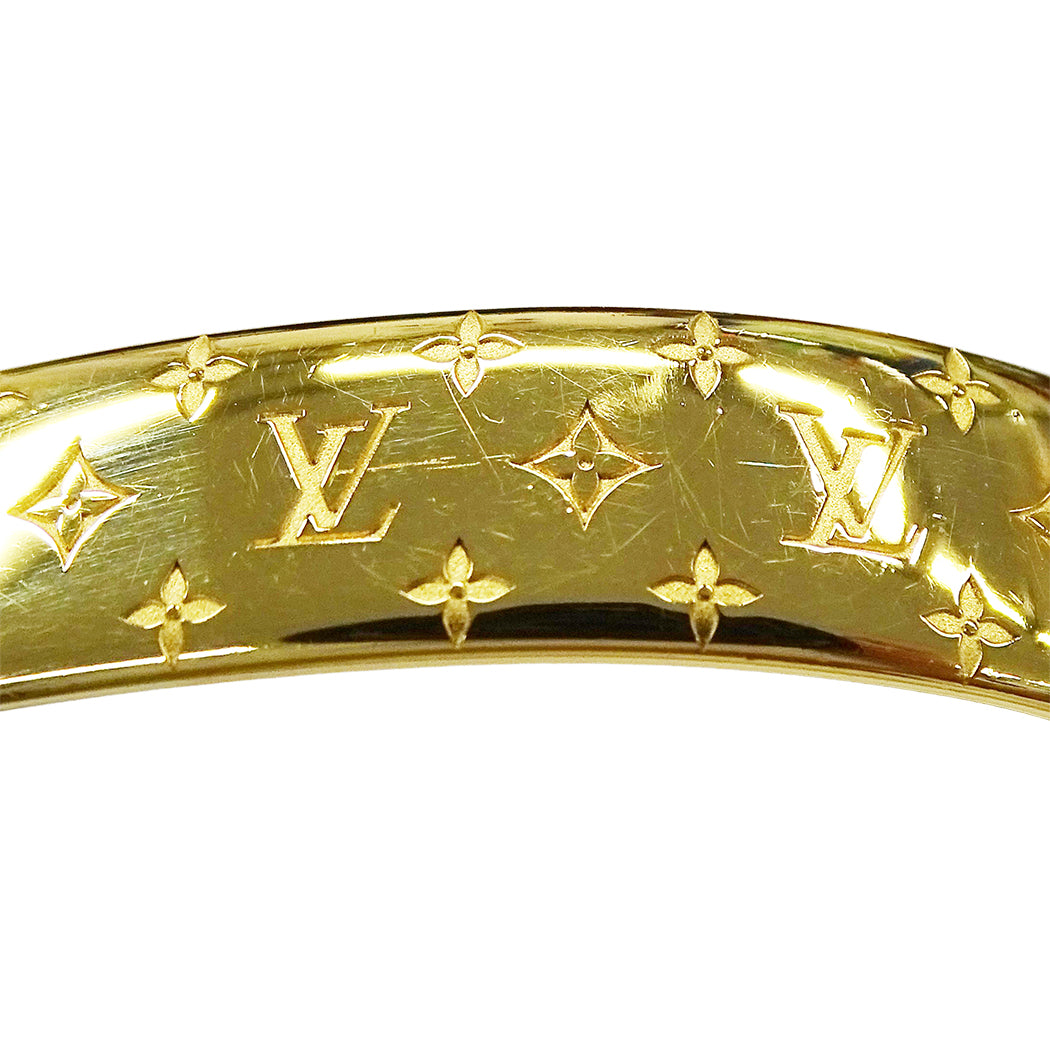 LOUIS VUITTON ルイ・ヴィトン カフ･ナノグラム バングル モノグラム メタル ゴールド レディース M00251 LE1106 Sサイズ【中古】