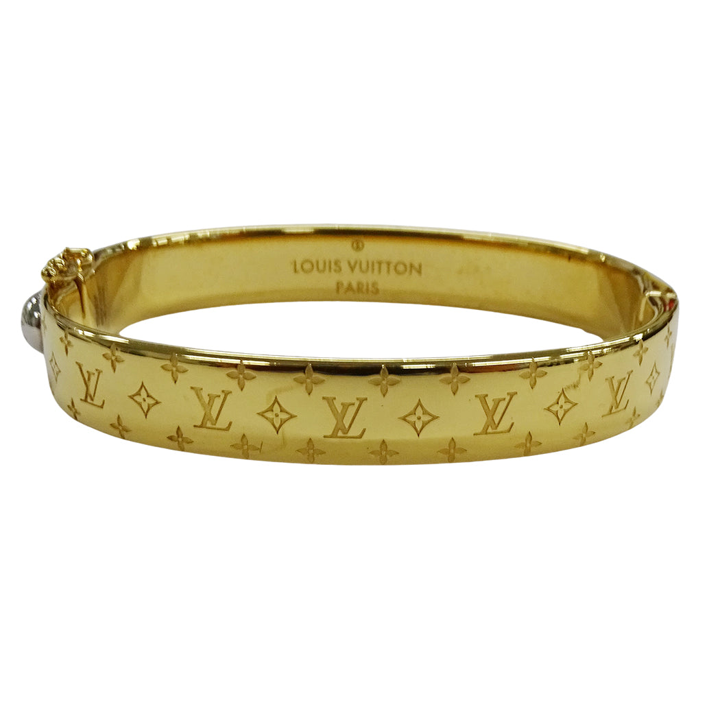 LOUIS VUITTON ルイ・ヴィトン カフ･ナノグラム バングル モノグラム メタル ゴールド レディース M00251 LE1106 Sサイズ【中古】