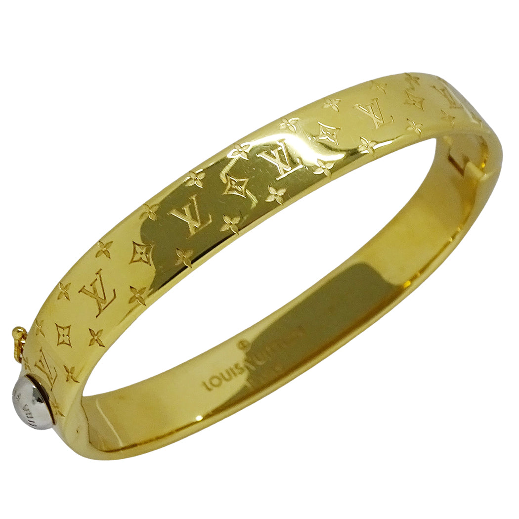 LOUIS VUITTON ルイ・ヴィトン カフ･ナノグラム バングル モノグラム メタル ゴールド レディース M00251 LE1106 Sサイズ【中古】