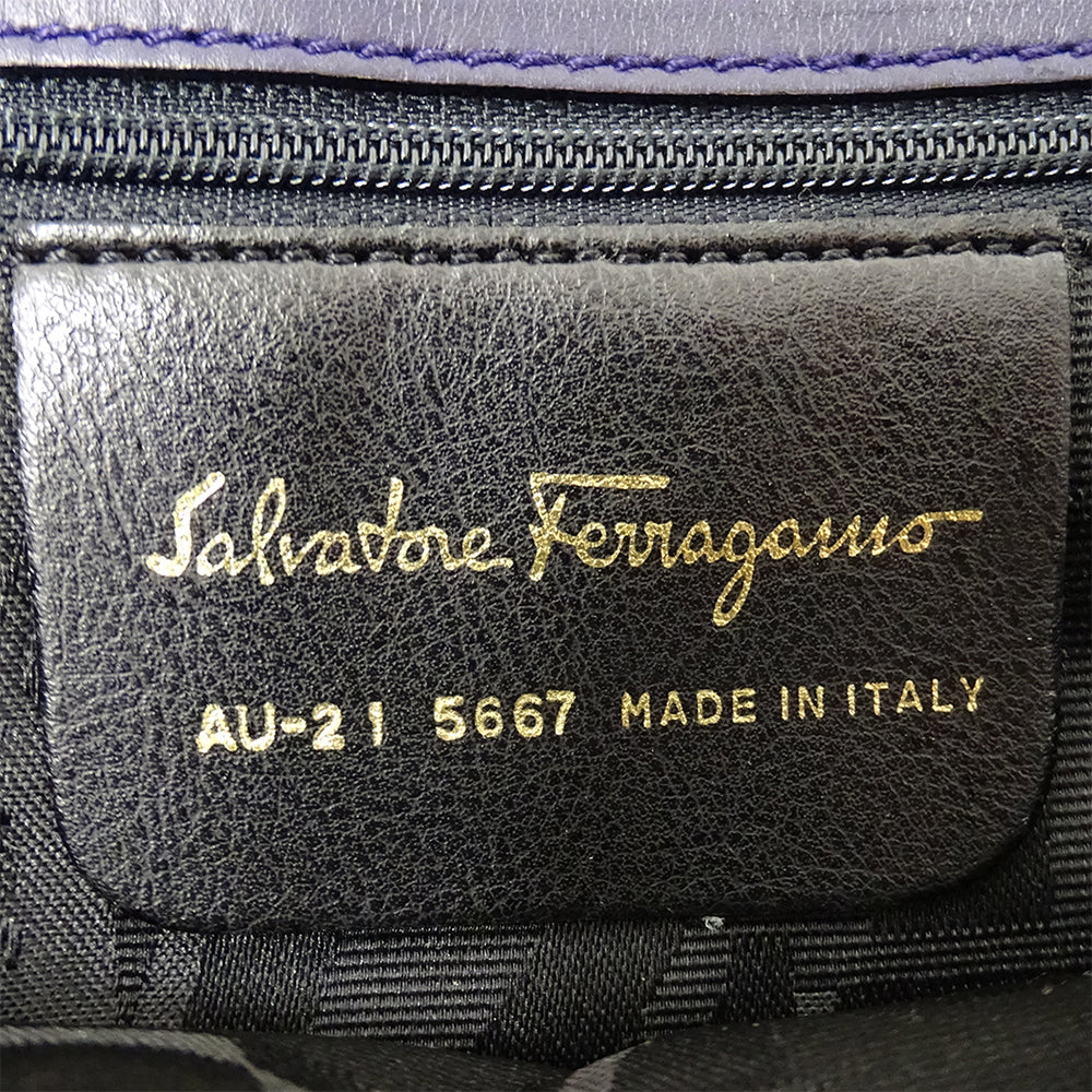 Ferragamo フェラガモ ショルダーバッグ ヴァラ パープル 紺 ナイロン レディース 【中古】