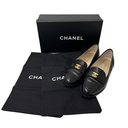 CHANEL シャネル ローファー ココマーク ターンロック ブラック 37 23.5cm ゴールド金具 レザー レディース 【中古】
