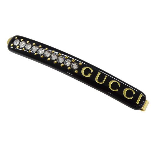 GUCCI グッチ ヘアアクセサリー ヘアピン 髪留め レジン クリスタル ブラック ゴールド レディース 【中古】