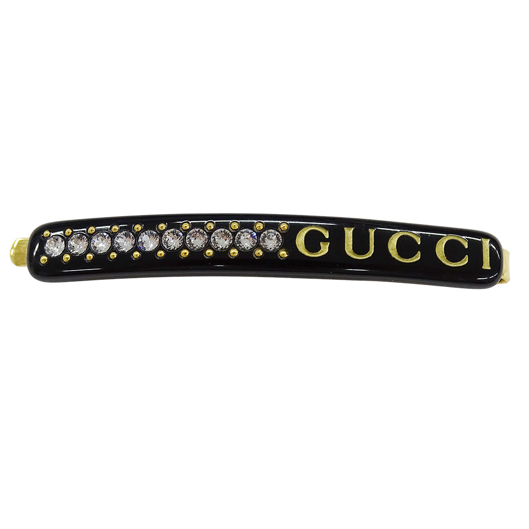 GUCCI グッチ ヘアアクセサリー ヘアピン 髪留め レジン クリスタル ブラック ゴールド レディース 【中古】