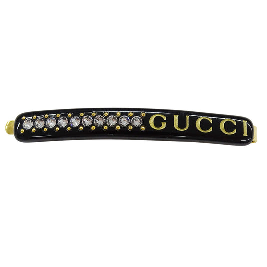 GUCCI グッチ ヘアアクセサリー ヘアピン 髪留め レジン クリスタル ブラック ゴールド レディース 【中古】