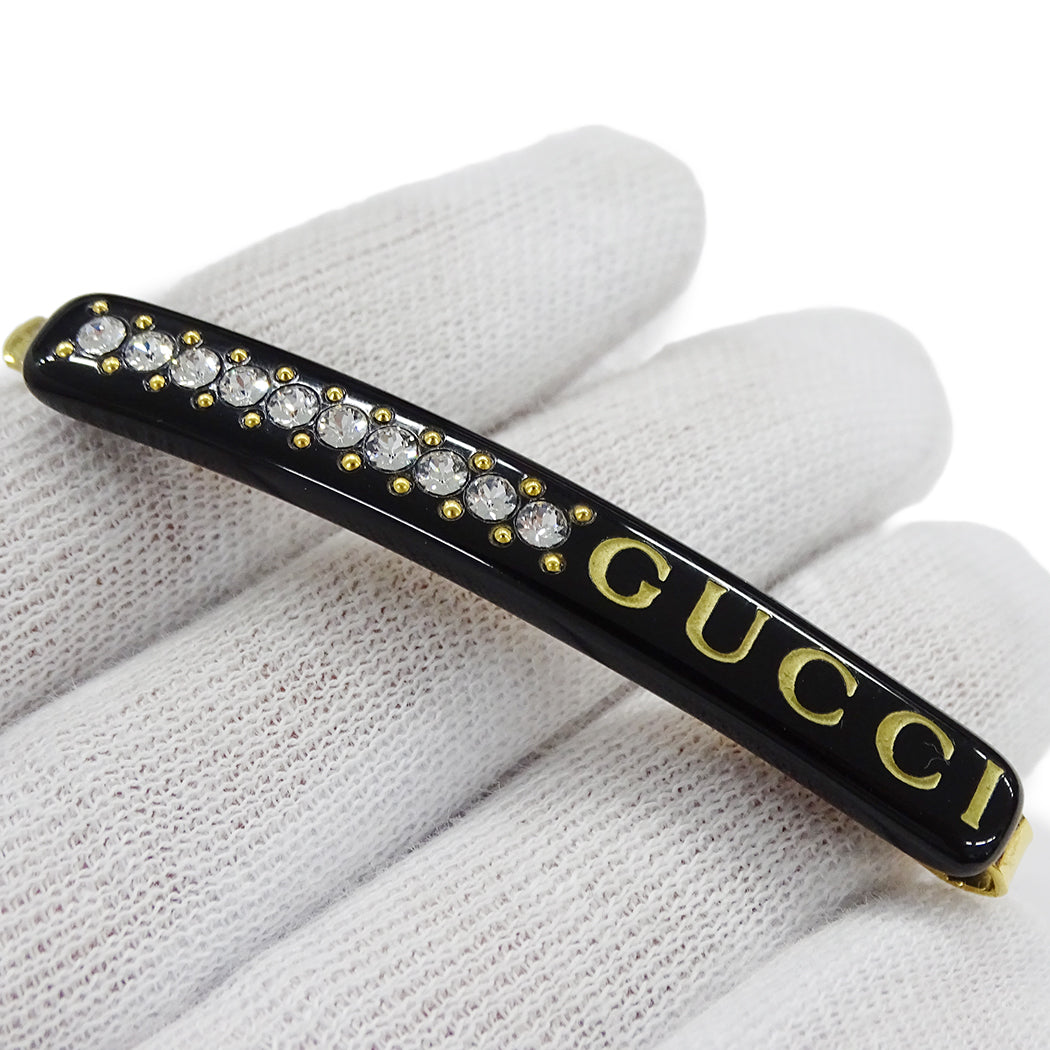 GUCCI グッチ ヘアアクセサリー ヘアピン 髪留め レジン クリスタル ブラック ゴールド レディース 【中古】