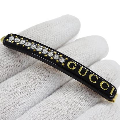 GUCCI グッチ ヘアアクセサリー ヘアピン 髪留め レジン クリスタル ブラック ゴールド レディース 【中古】