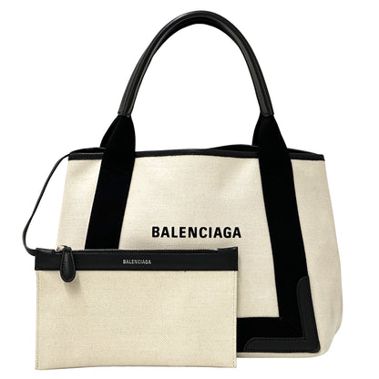 BALENCIAGA バレンシアガ ネイビーカバスS ハンドバッグ ホワイト ブラック 339933 キャンバス レディース 【中古】