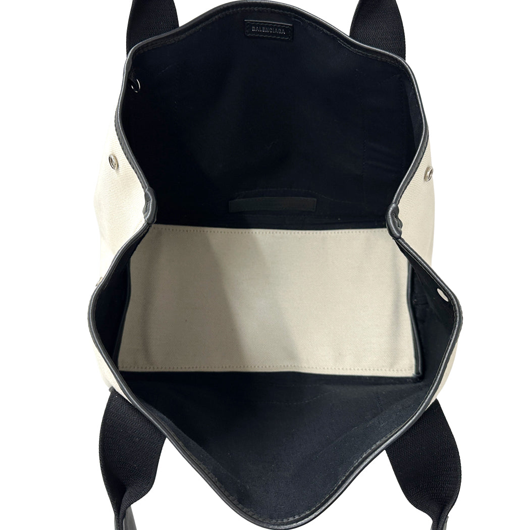 BALENCIAGA バレンシアガ ネイビーカバスS ハンドバッグ ホワイト ブラック 339933 キャンバス レディース 【中古】