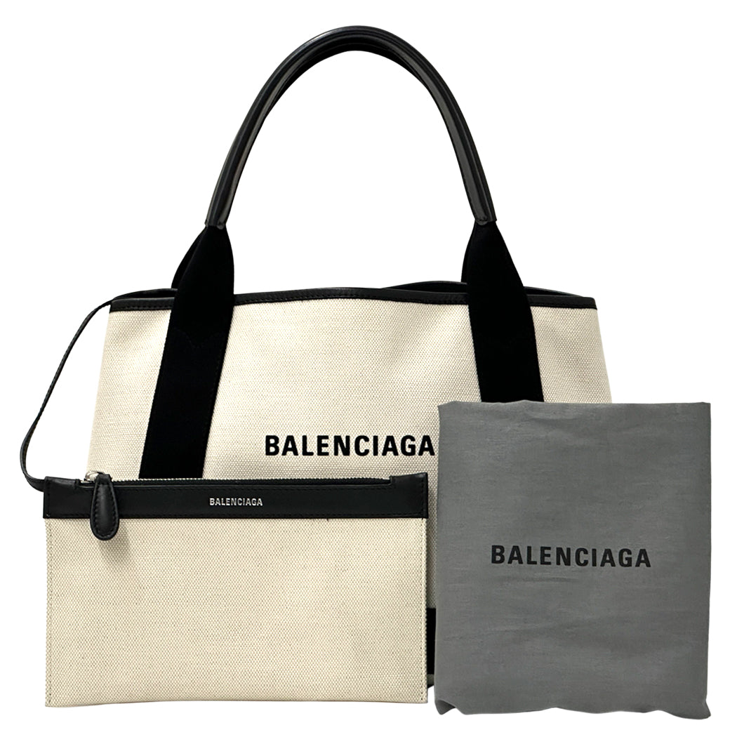 BALENCIAGA バレンシアガ ネイビーカバスS ハンドバッグ ホワイト ブラック 339933 キャンバス レディース 【中古】