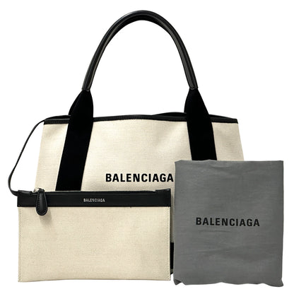 BALENCIAGA バレンシアガ ネイビーカバスS ハンドバッグ ホワイト ブラック 339933 キャンバス レディース 【中古】
