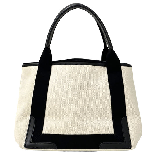BALENCIAGA バレンシアガ ネイビーカバスS ハンドバッグ ホワイト ブラック 339933 キャンバス レディース 【中古】