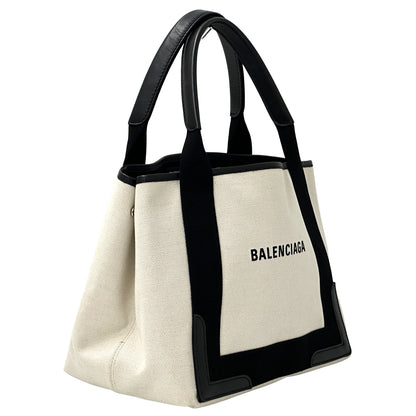 BALENCIAGA バレンシアガ ネイビーカバスS ハンドバッグ ホワイト ブラック 339933 キャンバス レディース 【中古】