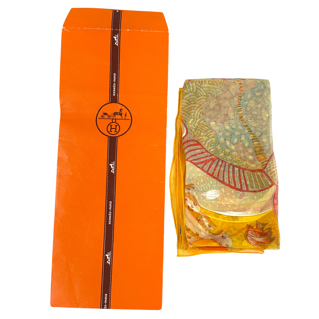 HERMES エルメス カレ90 Grands Fonds 深海 スカーフ イエロー マルチカラー シルク レディース 【中古】