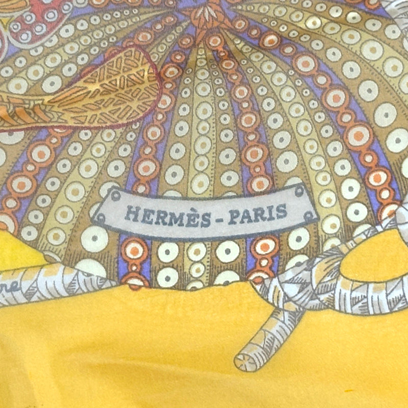 HERMES エルメス カレ90 Grands Fonds 深海 スカーフ イエロー マルチカラー シルク レディース 【中古】