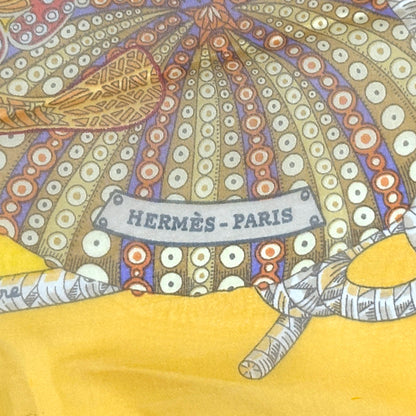 HERMES エルメス カレ90 Grands Fonds 深海 スカーフ イエロー マルチカラー シルク レディース 【中古】