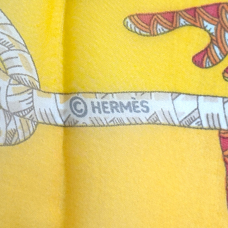 HERMES エルメス カレ90 Grands Fonds 深海 スカーフ イエロー マルチカラー シルク レディース 【中古】