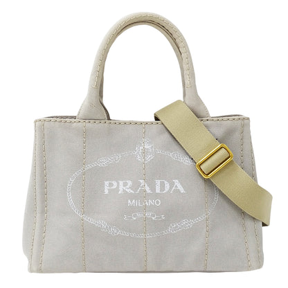 PRADA プラダ カナパ ミニ 2wayバッグ ライトグレー 1BG439 キャンバス レディース 【中古】