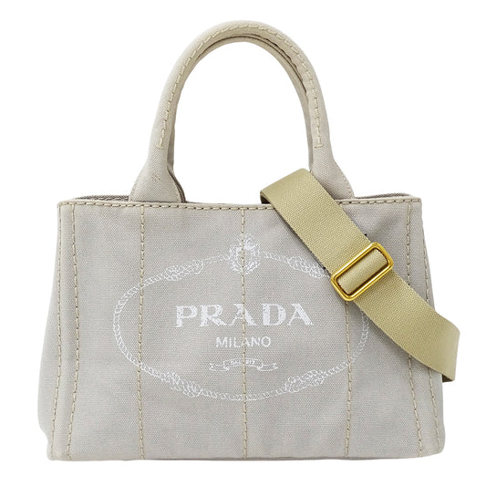 PRADA プラダ カナパ ミニ 2wayバッグ ライトグレー 1BG439 キャンバス レディース 【中古】