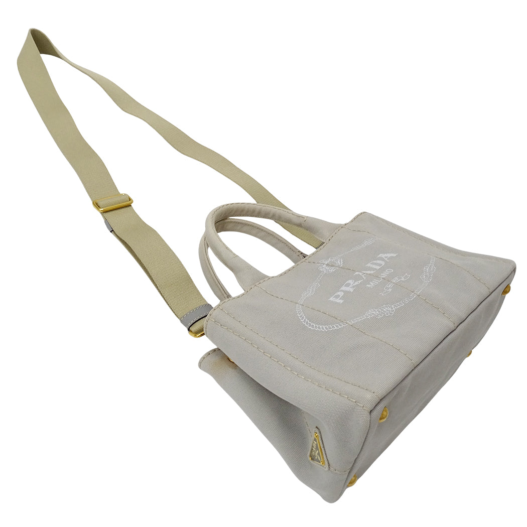 PRADA プラダ カナパ ミニ 2wayバッグ ライトグレー 1BG439 キャンバス レディース 【中古】