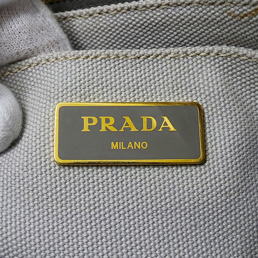 PRADA プラダ カナパ ミニ 2wayバッグ ライトグレー 1BG439 キャンバス レディース 【中古】