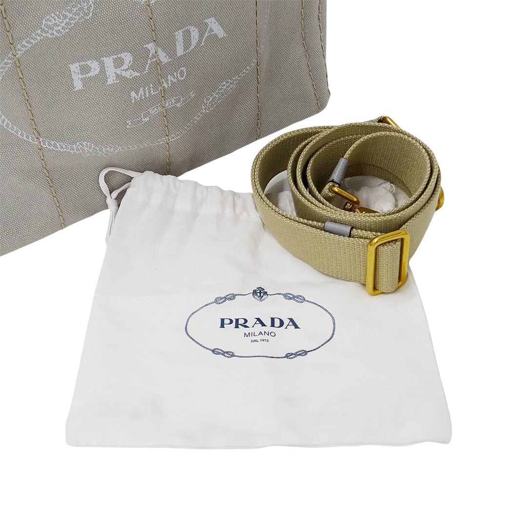 PRADA プラダ カナパ ミニ 2wayバッグ ライトグレー 1BG439 キャンバス レディース 【中古】
