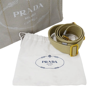 PRADA プラダ カナパ ミニ 2wayバッグ ライトグレー 1BG439 キャンバス レディース 【中古】