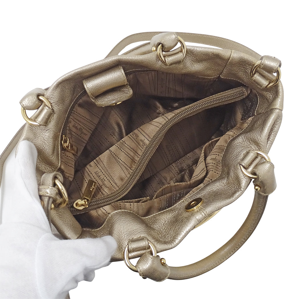 Ferragamo フェラガモ 2wayバッグ ヴァラ ゴールド レザー レディース 【中古】