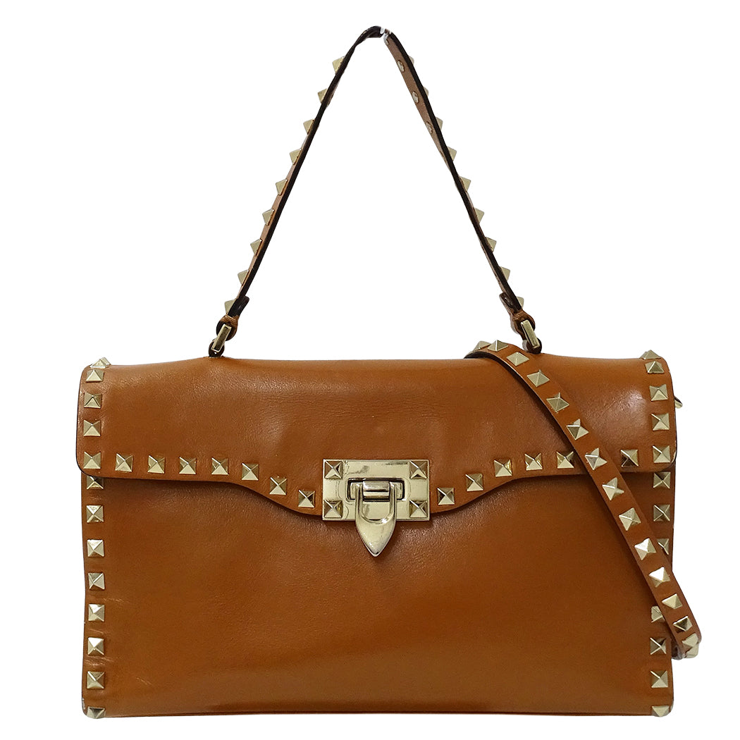 Valentino Garavani ヴァレンティノ・ガラヴァーニ 2wayバッグ ロックスタッズ キャメル レザー レディース 【中古】