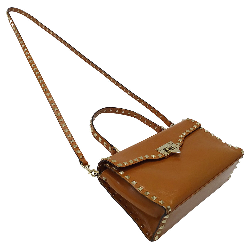 Valentino Garavani ヴァレンティノ・ガラヴァーニ 2wayバッグ ロックスタッズ キャメル レザー レディース 【中古】