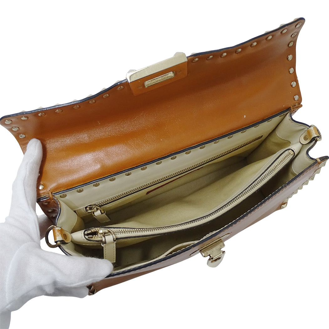 Valentino Garavani ヴァレンティノ・ガラヴァーニ 2wayバッグ ロックスタッズ キャメル レザー レディース 【中古】