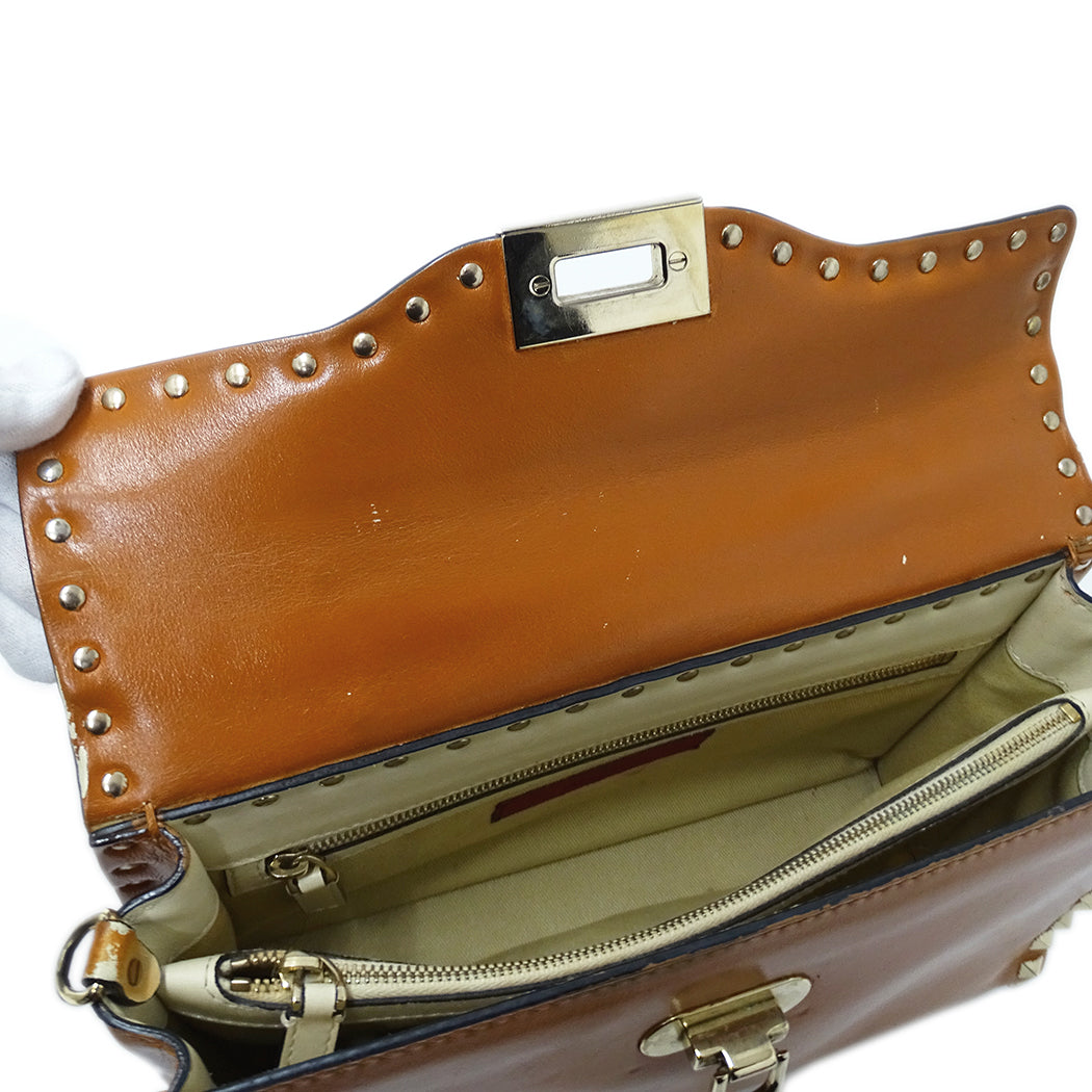 Valentino Garavani ヴァレンティノ・ガラヴァーニ 2wayバッグ ロックスタッズ キャメル レザー レディース 【中古】
