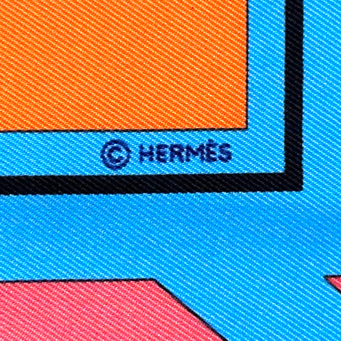 HERMES エルメス カレ90 PUZZLE パズル スカーフ ブルー オレンジ シルク レディース 【中古】
