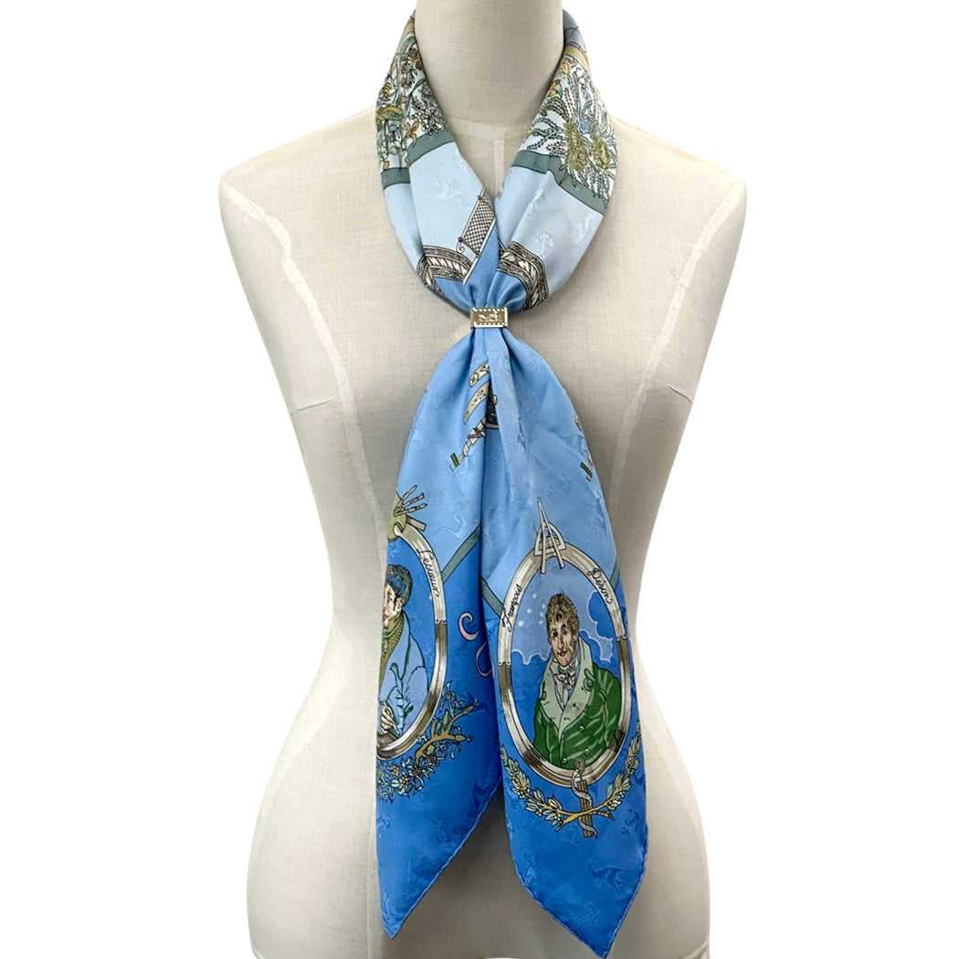 HERMES エルメス カレ90 LE GEOGRAPHE 地理学者 スカーフ ブルー マルチカラー シルク レディース 【中古】