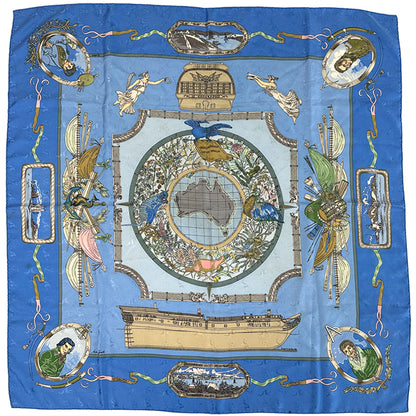 HERMES エルメス カレ90 LE GEOGRAPHE 地理学者 スカーフ ブルー マルチカラー シルク レディース 【中古】
