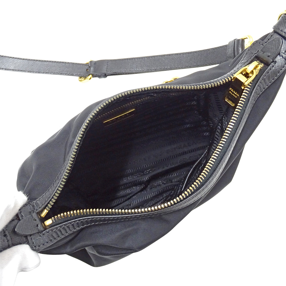 PRADA プラダ ショルダーバッグ ブラック ナイロン レディース 【中古】