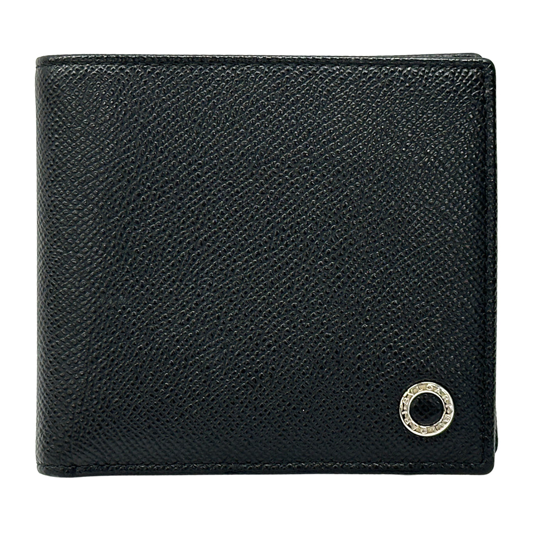 BVLGARI ブルガリ 二つ折り財布 ブルガリブルガリ マン ブラック ブルー レザー メンズ 【中古】