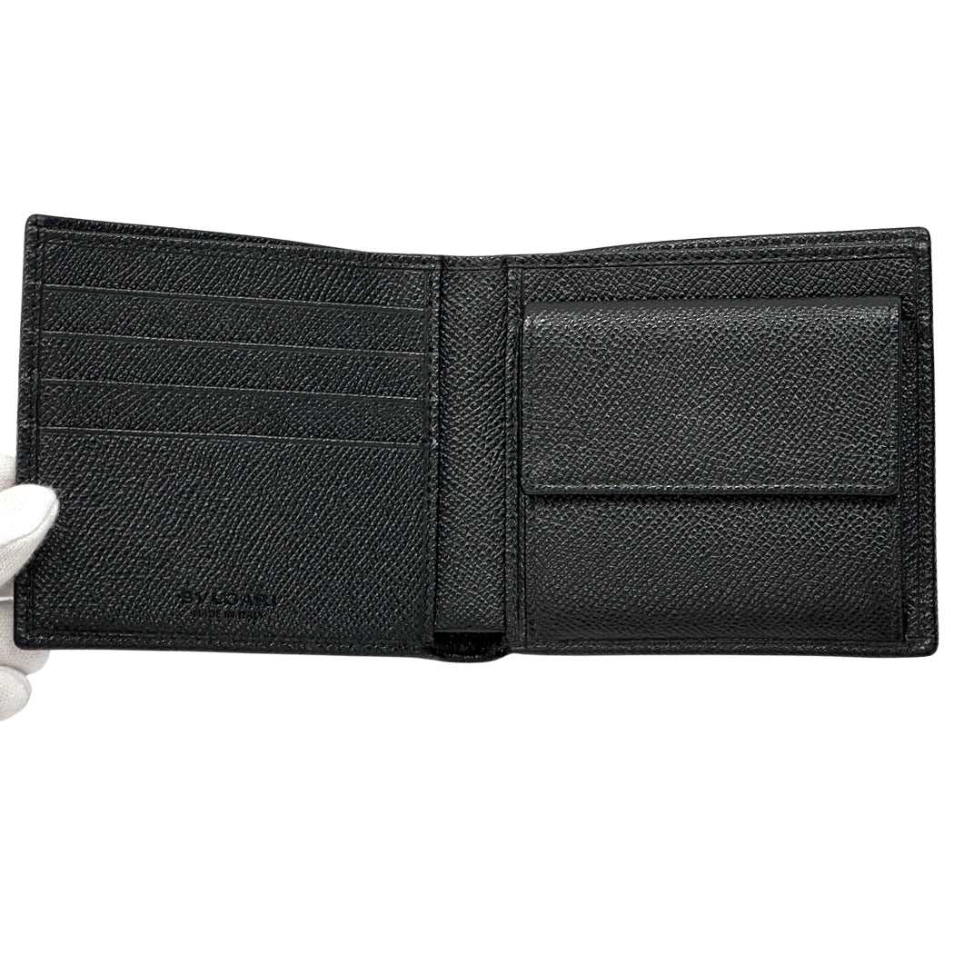 BVLGARI ブルガリ 二つ折り財布 ブルガリブルガリ マン ブラック ブルー レザー メンズ 【中古】