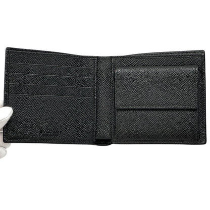 BVLGARI ブルガリ 二つ折り財布 ブルガリブルガリ マン ブラック ブルー レザー メンズ 【中古】