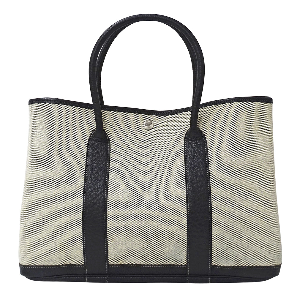 HERMES エルメス ガーデンパーティ PM トートバッグ ブラック ゴールド金具 トワルアッシュ レディース 【中古】