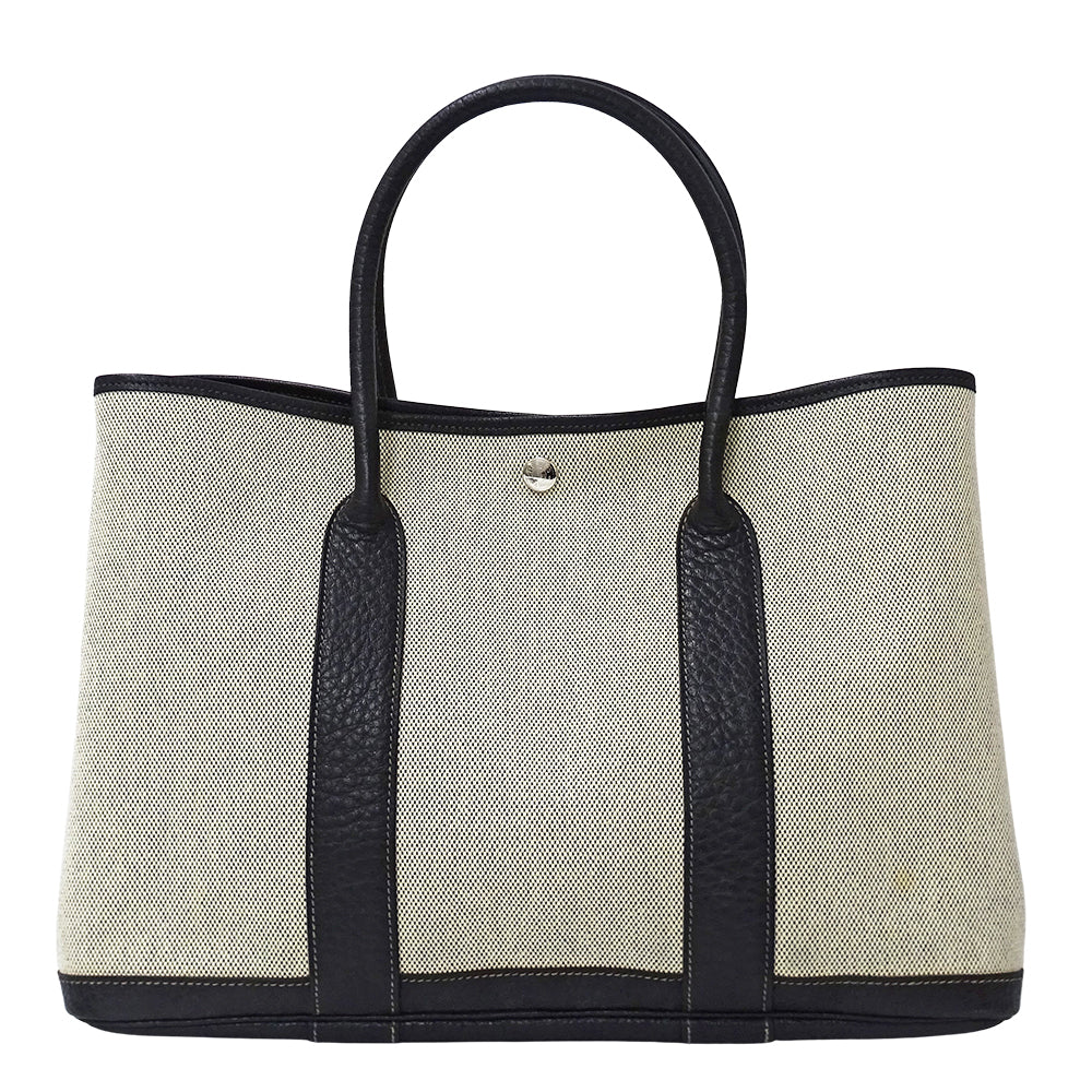 HERMES エルメス ガーデンパーティ PM トートバッグ ブラック ゴールド金具 トワルアッシュ レディース 【中古】