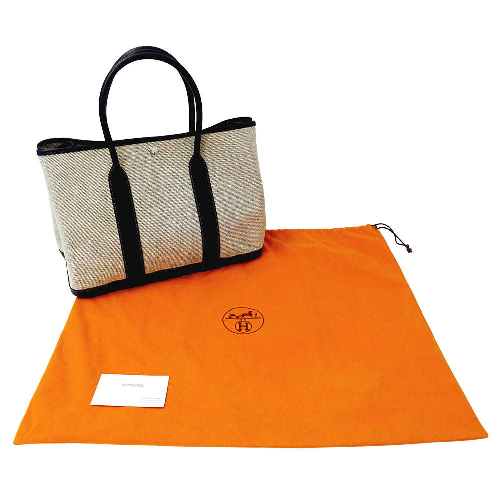 HERMES エルメス ガーデンパーティ PM トートバッグ ブラック ゴールド金具 トワルアッシュ レディース 【中古】