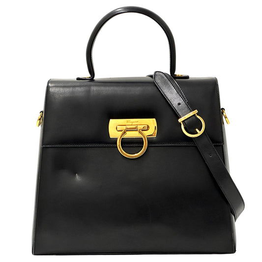 Ferragamo フェラガモ 2wayバッグ ガンチーニ ブラック レザー レディース 【中古】