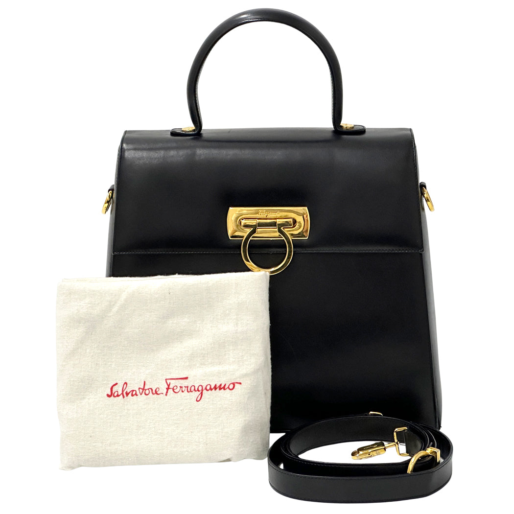 Ferragamo フェラガモ 2wayバッグ ガンチーニ ブラック レザー レディース 【中古】