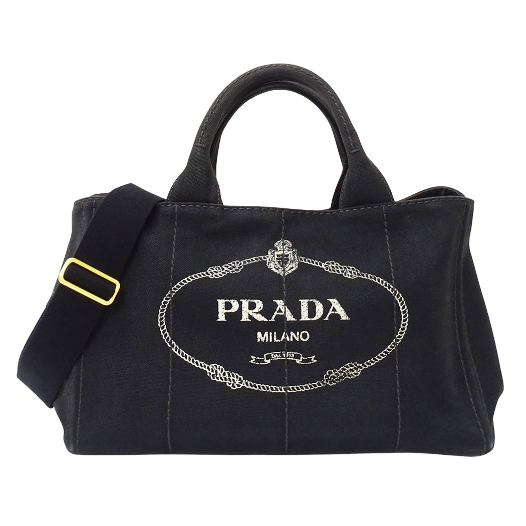 PRADA プラダ カナパ M 2wayバッグ ブラック 1BG642 キャンバス レディース 【中古】