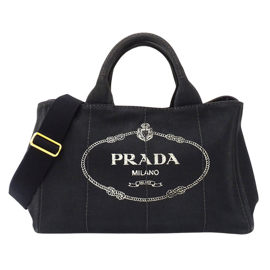 PRADA プラダ カナパ M 2wayバッグ ブラック 1BG642 キャンバス レディース 【中古】