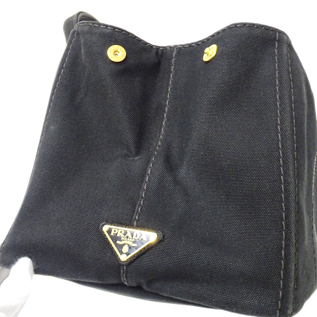 PRADA プラダ カナパ M 2wayバッグ ブラック 1BG642 キャンバス レディース 【中古】