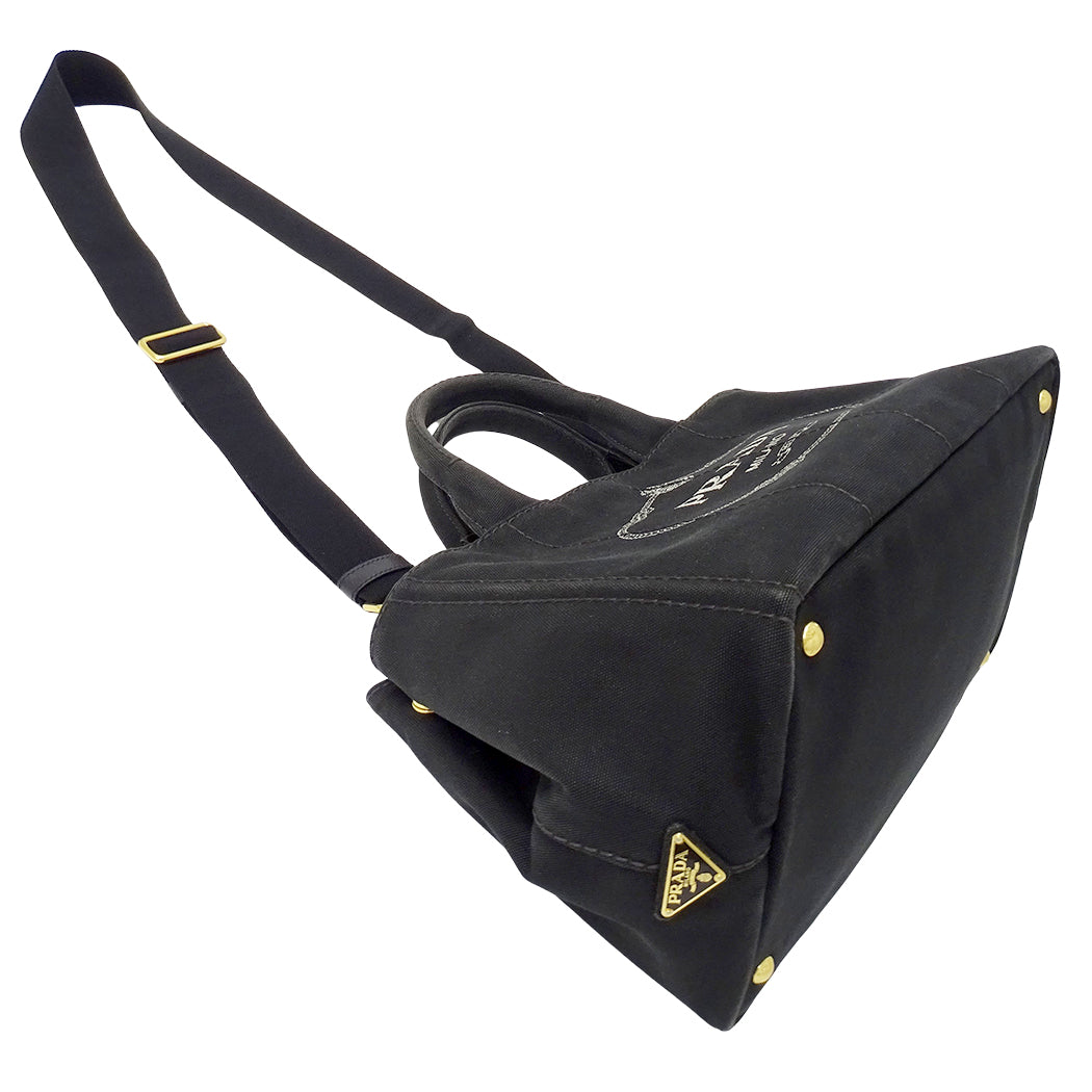 PRADA プラダ カナパ M 2wayバッグ ブラック 1BG642 キャンバス レディース 【中古】